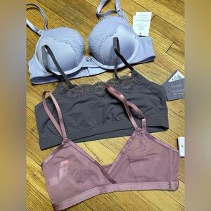 Auden Women's Lace Bralette Trio - Lavender, Charcoal, Mauve